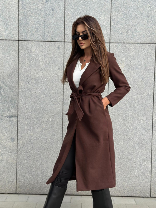 Edoti Smeđi ženski kaput s remenom Edoti