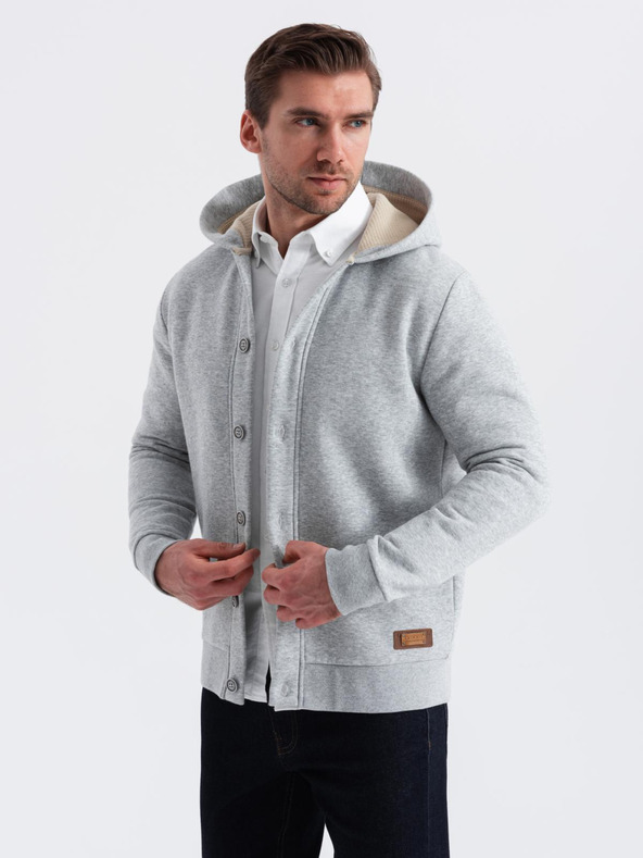 Ombre Clothing Muška majica s kapuljačom na kopčanje - siva melanž V2 OM-SSZP-0186 Ombre odjeća