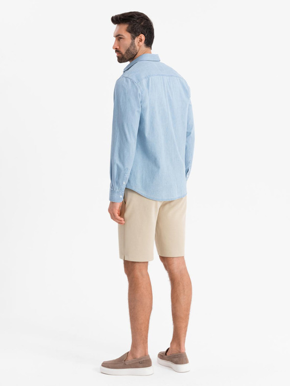 Ombre Clothing Muške kratke kratke hlače SLIM FIT od strukturiranog melange pletiva bež Ombre Clothing