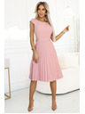 numoco Klasična plisirana haljina s kratkim rukavima i remenom - puder roza