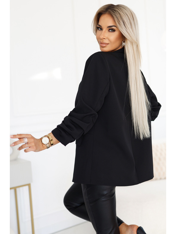 numoco Ženska klasična jakna sa nabranim rukavima - crna
