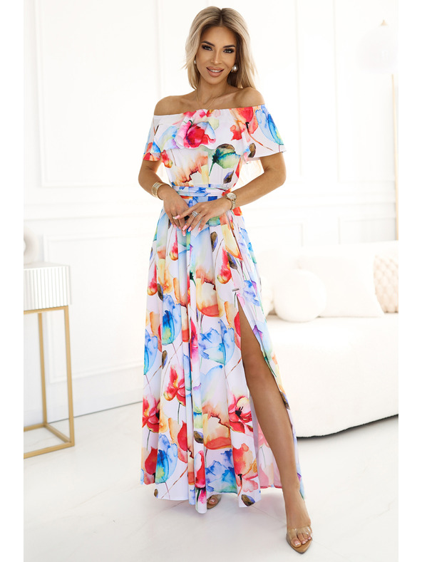 numoco Duga ljetna haljina s remenom - šareni cvjetni uzorak Numoco