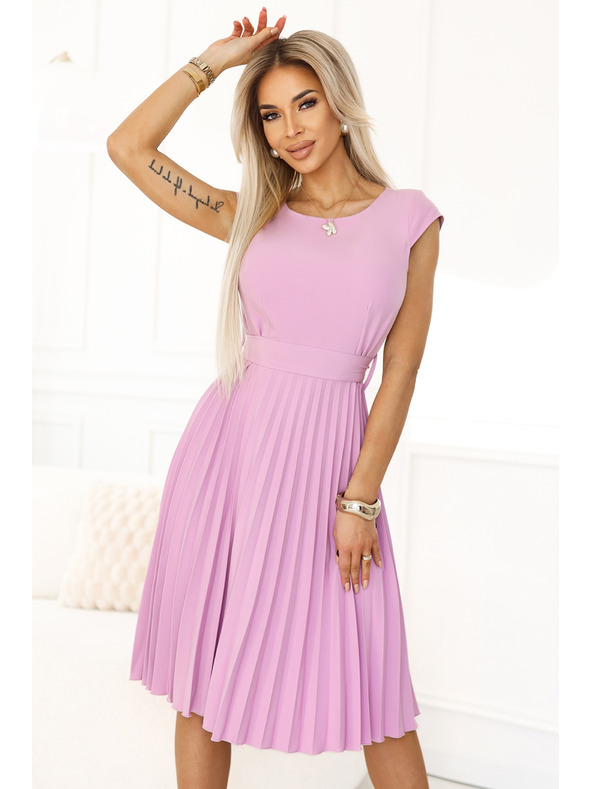 numoco Klasična plisirana haljina s kratkim rukavima i remenom - Numoco