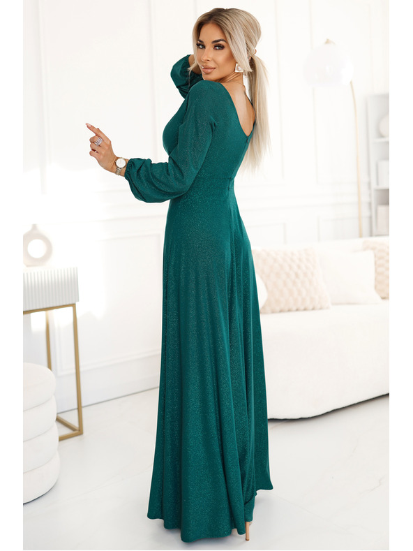 numoco Sjajna duga haljina s dekolteom, dugim rukavima i izrezom za noge marke Numoco