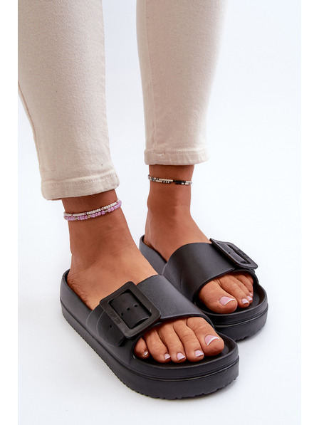 BIG STAR SHOES Ženske pjenaste papuče na platformu s Big Star kopčom crne boje