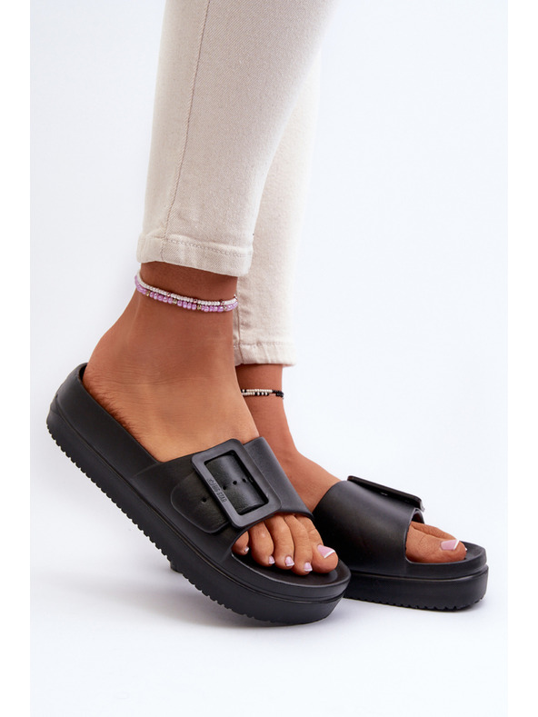 BIG STAR SHOES Ženske pjenaste papuče na platformu s Big Star kopčom crne boje