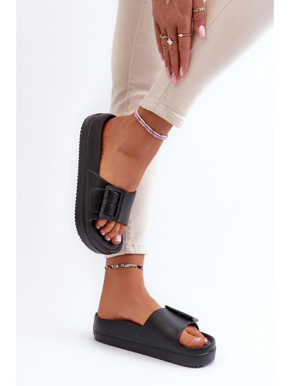 BIG STAR SHOES Ženske pjenaste papuče na platformu s Big Star kopčom crne boje