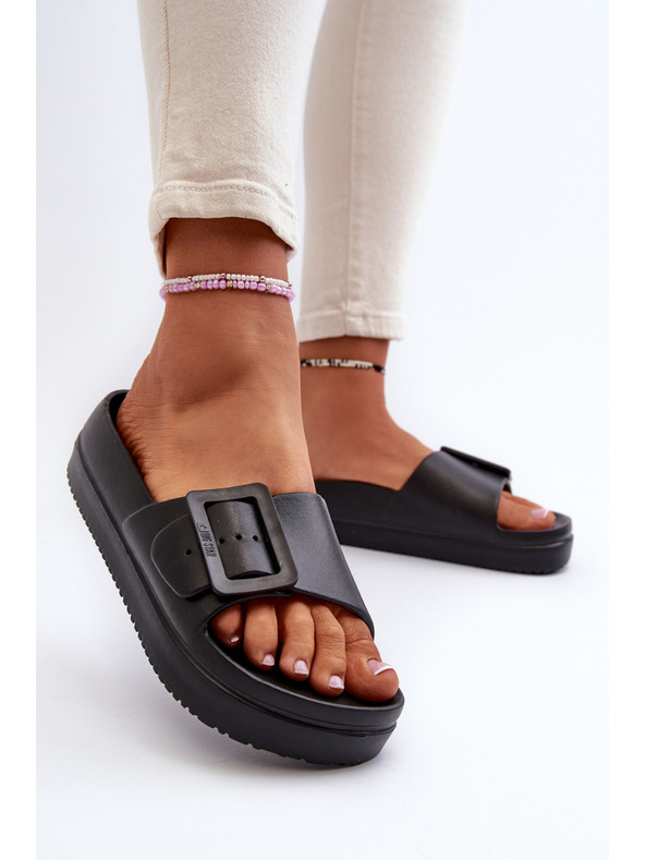 BIG STAR SHOES Ženske pjenaste papuče na platformu s Big Star kopčom crne boje