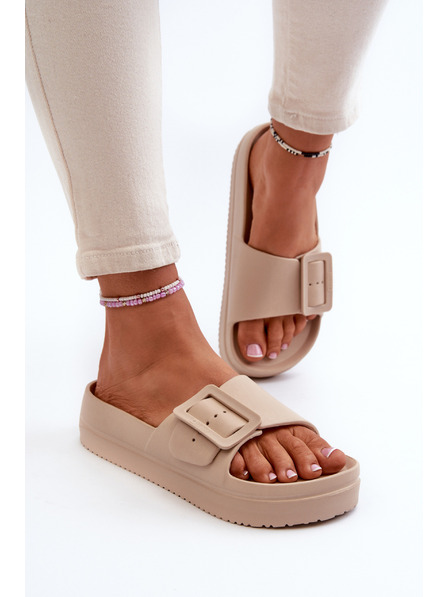 BIG STAR SHOES Ženske pjenaste papuče na platformu s Big Star kopčom bež boje