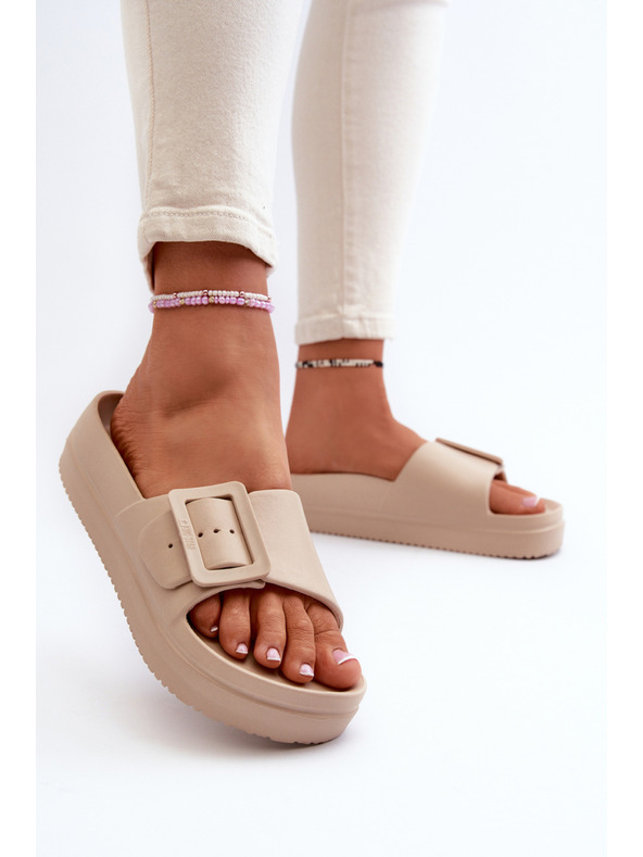 BIG STAR SHOES Ženske pjenaste papuče na platformu s Big Star kopčom bež boje