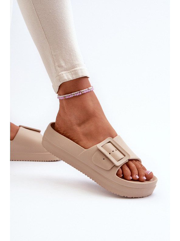 BIG STAR SHOES Ženske pjenaste papuče na platformu s Big Star kopčom bež boje