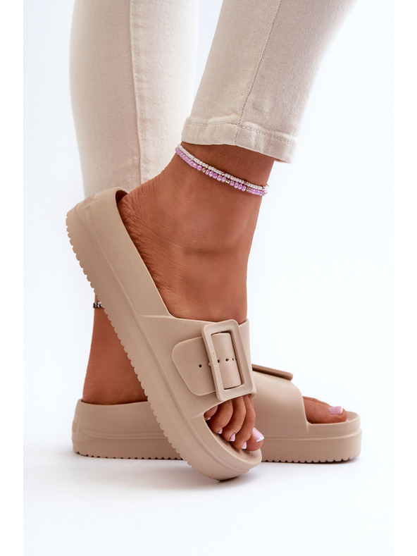 BIG STAR SHOES Ženske pjenaste papuče na platformu s Big Star kopčom bež boje