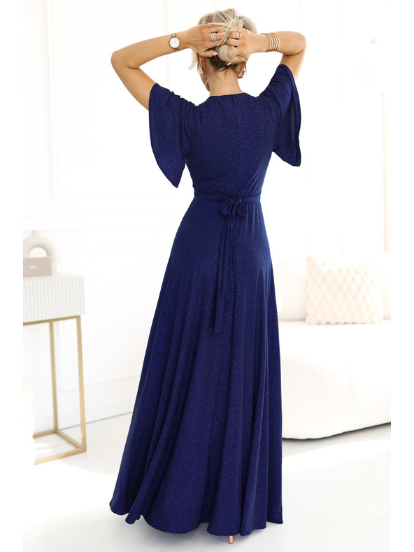 numoco Svjetlucava duga haljina s rukavima i dekolteom - tamno plava s Numoco svjetlucavim šljokicama