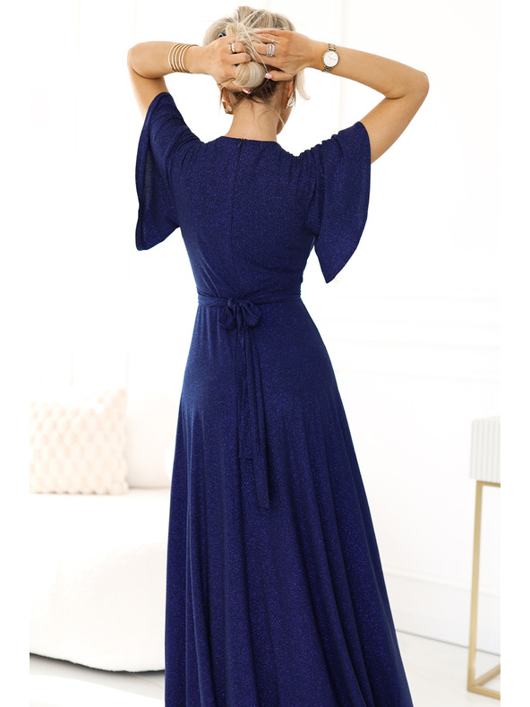 numoco Svjetlucava duga haljina s rukavima i dekolteom - tamno plava s Numoco svjetlucavim šljokicama