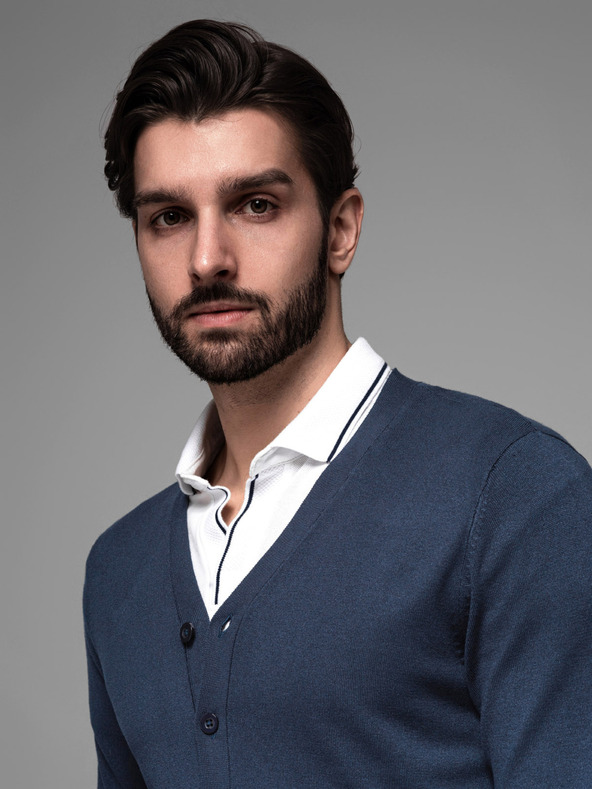 Ombre Clothing Muški pleteni pulover sa strukturiranim točkicama - tamnoplava Ombre odjeća