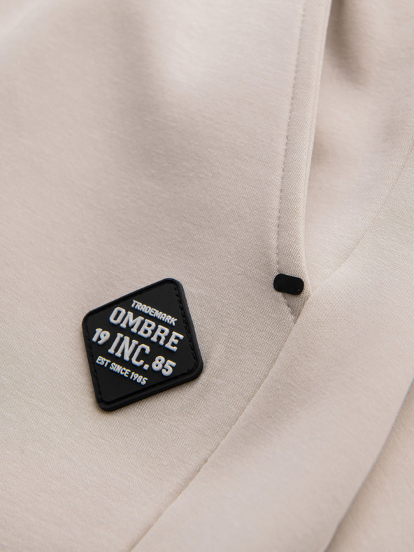 Ombre Clothing Muške trenirke s rebrastim manžetama i ukrasnim patentnim zatvaračem - pijesak Ombre Clothing