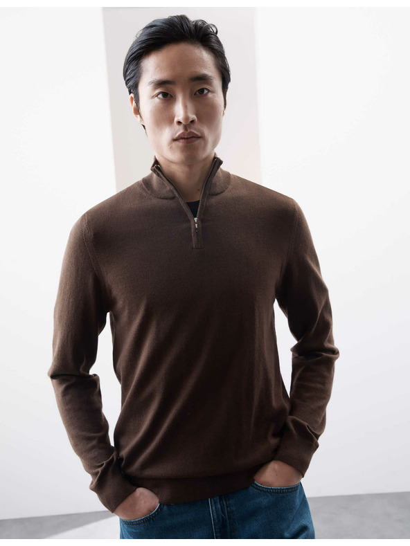 Marks & Spencer Pulover s kratkim patentnim zatvaračem od merino vune Marks & Spencer smeđa