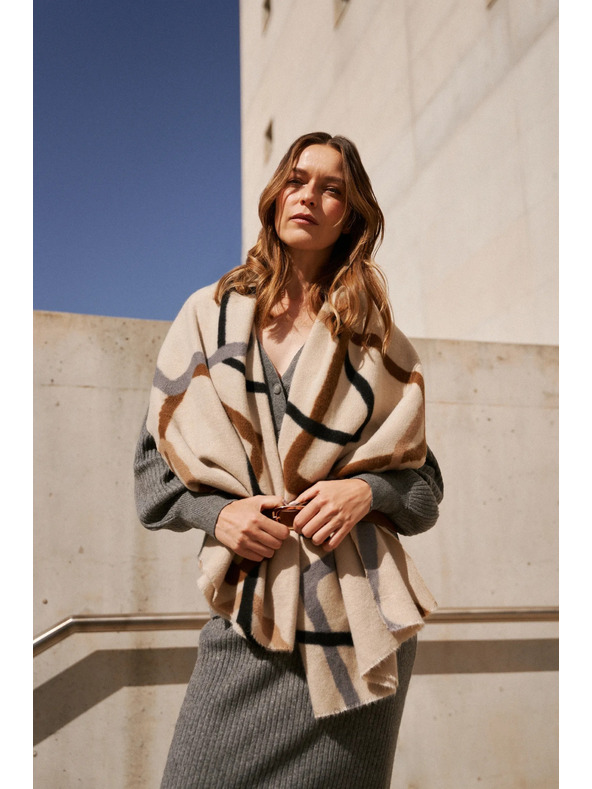 Moodo Smeđe-bež ženski Moodo šal s uzorkom