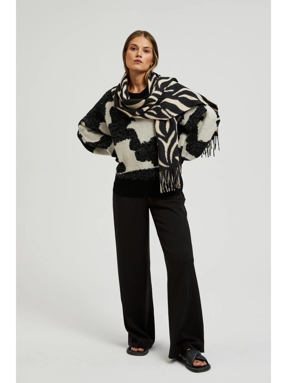 Moodo Krem-crni ženski šal s uzorkom Moodo