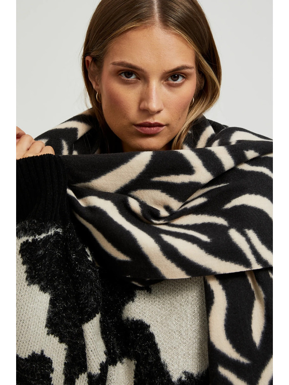 Moodo Krem-crni ženski šal s uzorkom Moodo
