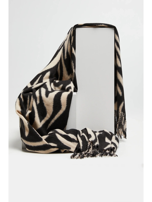 Moodo Krem-crni ženski šal s uzorkom Moodo