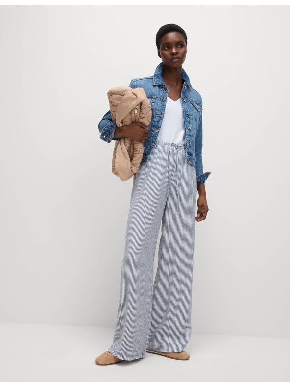 Marks & Spencer Hlače širokih nogavica s visokim udjelom lana Marks & Spencer siva