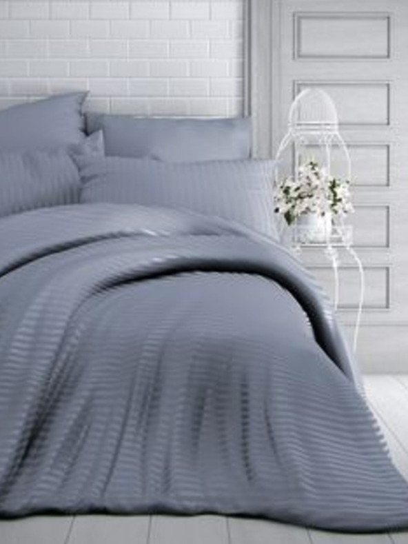 Kvalitex Satenski komplet posteljine s prugama 140x200, 70x90cm tamnosivo Kvalitex