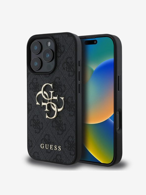 Guess Guess PU 4G Metal Logo Stražnji poklopac za iPhone 16 Pro Max sivi