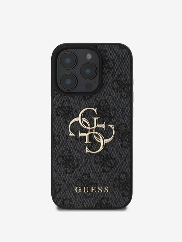 Guess Guess PU 4G Metal Logo Stražnji poklopac za iPhone 16 Pro Max sivi