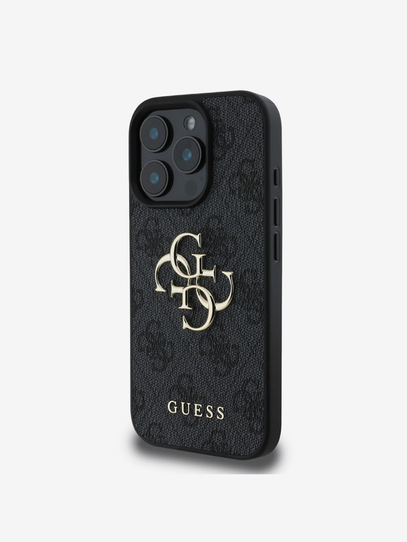 Guess Guess PU 4G Metal Logo Stražnji poklopac za iPhone 16 Pro Max sivi