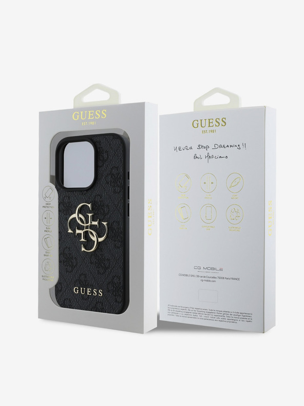 Guess Guess PU 4G Metal Logo Stražnji poklopac za iPhone 16 Pro Max sivi