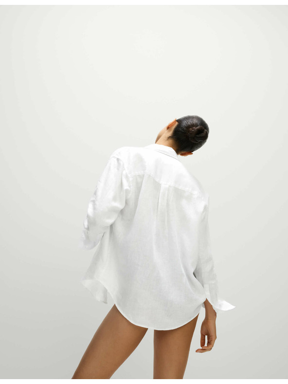 Marks & Spencer Oversized košulja u stilu Girlfriend s ovratnikom, od čistog lana Marks & Spencer bijela