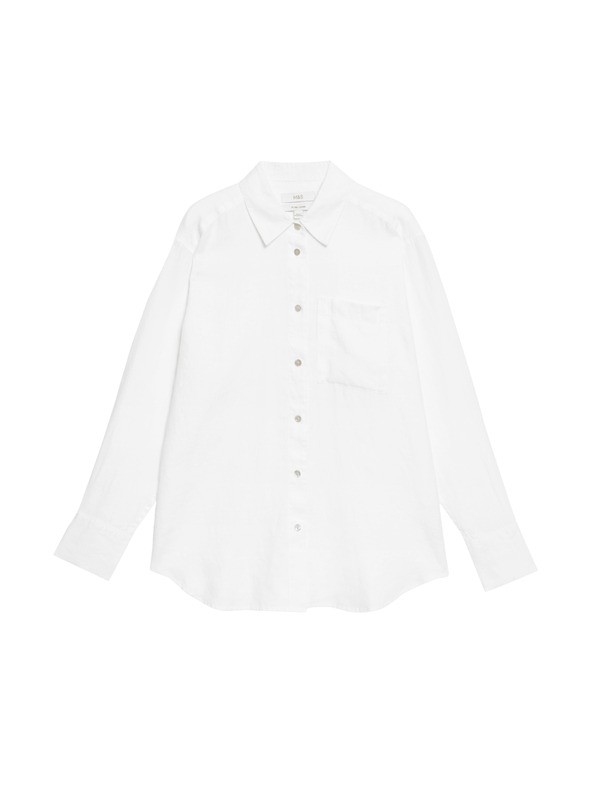 Marks & Spencer Oversized košulja u stilu Girlfriend s ovratnikom, od čistog lana Marks & Spencer bijela