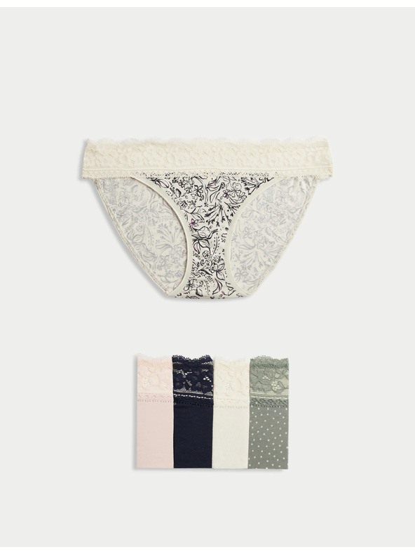 Marks & Spencer Čipkaste bikini gaćice od pamučne mješavine s printom, 5 kom Marks & Spencer zelene