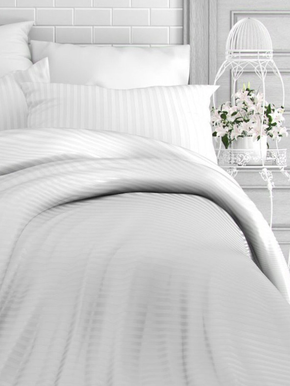 Kvalitex Posteljina od francuskog satena s prugom 1+2, 220x200, 70x90cm BIJELA