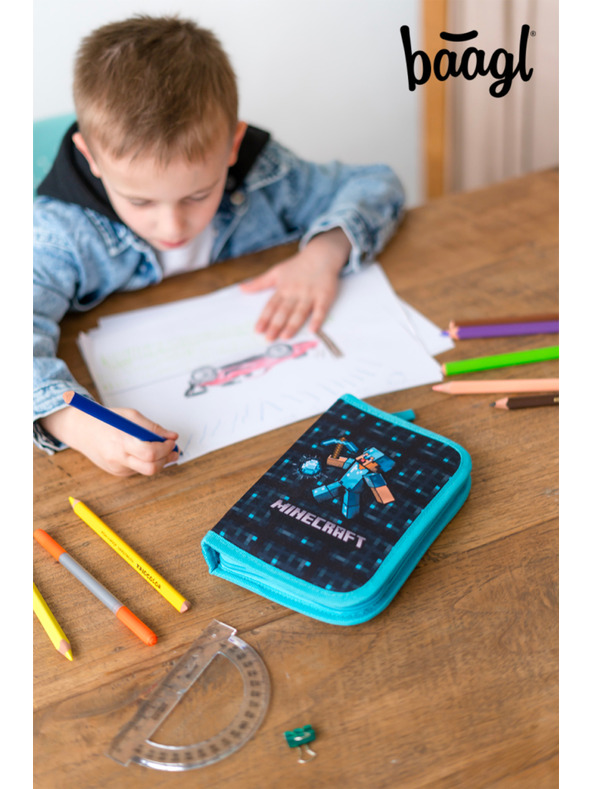 BAAGL  Plavi školski perničić na jednom katu Minecraft Blue Axe Baagl