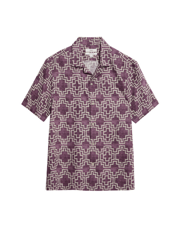 Marks & Spencer Košulja od lnene mješavine, s kratkim rukavima i geometrijskim printom Marks & Spencer crvena