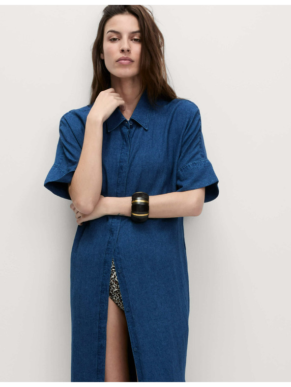 Marks & Spencer Košuljaste midi haljine s ovratnikom s visokim udjelom lana Marks & Spencer mornarsko plava