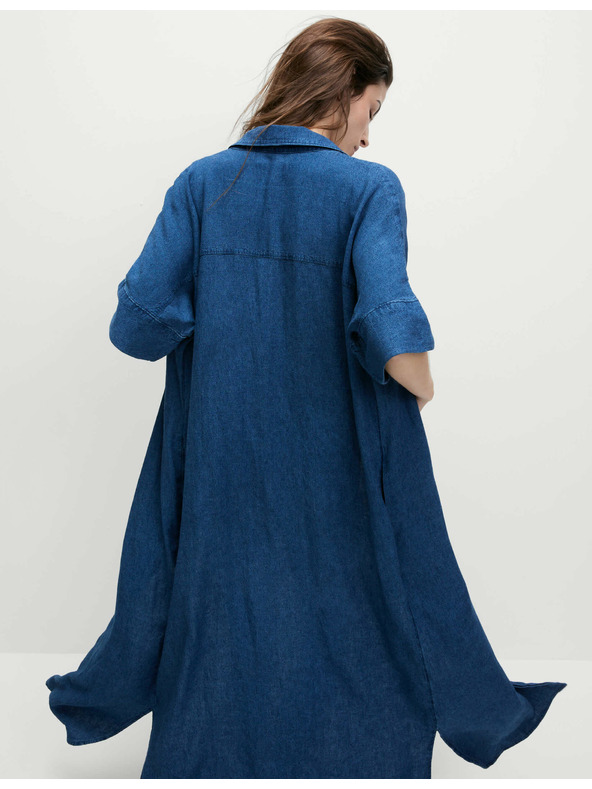 Marks & Spencer Košuljaste midi haljine s ovratnikom s visokim udjelom lana Marks & Spencer mornarsko plava