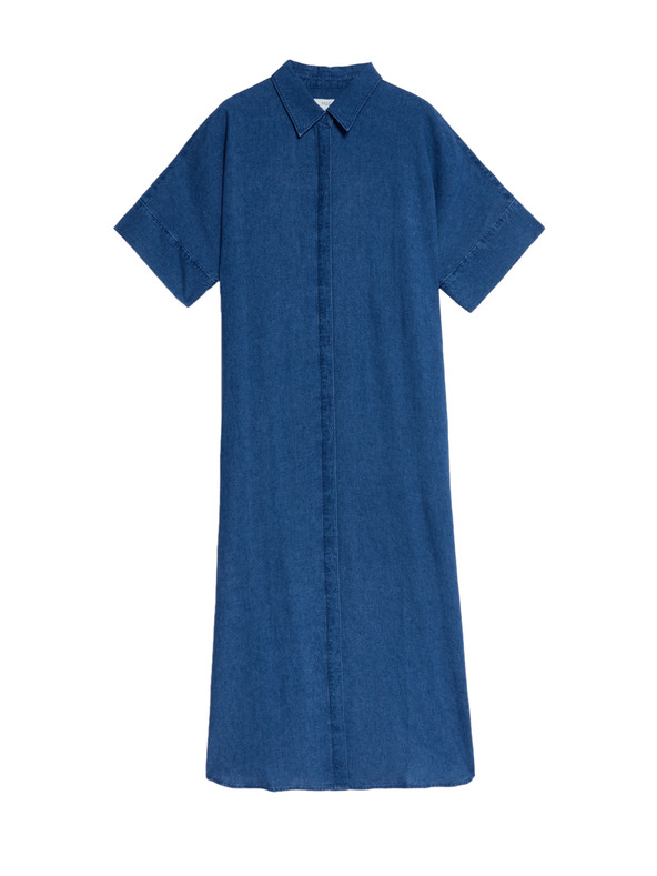 Marks & Spencer Košuljaste midi haljine s ovratnikom s visokim udjelom lana Marks & Spencer mornarsko plava