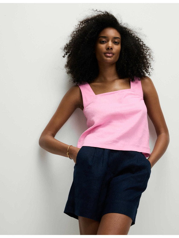 Marks & Spencer Mrežasti top s kvadratnim izrezom i visokim udjelom lana Marks & Spencer ružičasta