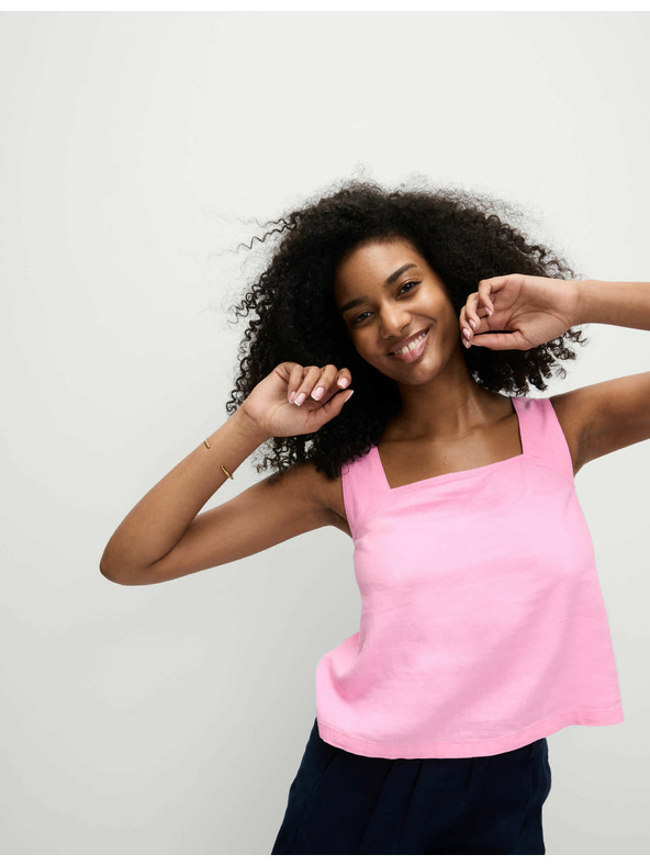 Marks & Spencer Mrežasti top s kvadratnim izrezom i visokim udjelom lana Marks & Spencer ružičasta