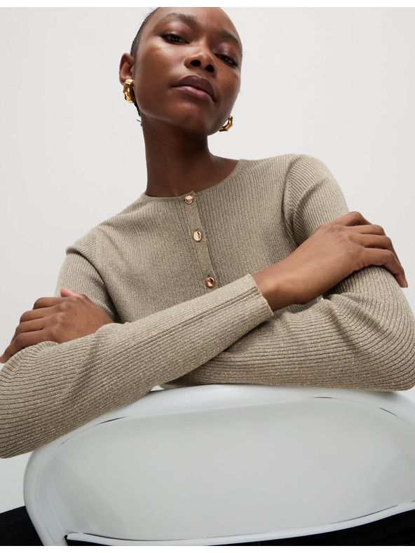 Marks & Spencer Metalik kardigan uskog kroja s ovratnikom Marks & Spencer smeđa