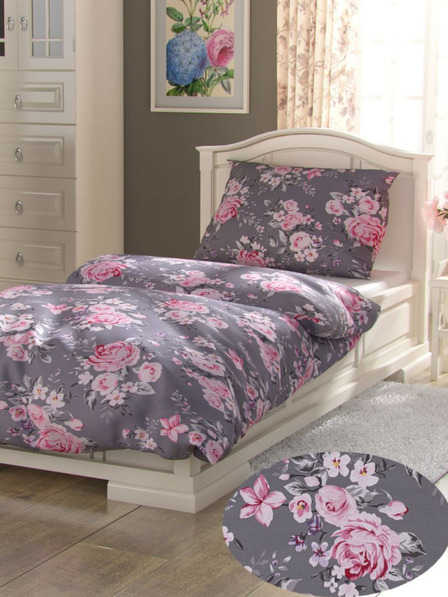 Kvalitex Produženi pamučni komplet posteljine Provence Collection 140x220, 70x90cm Beatrice siva Kvalitex