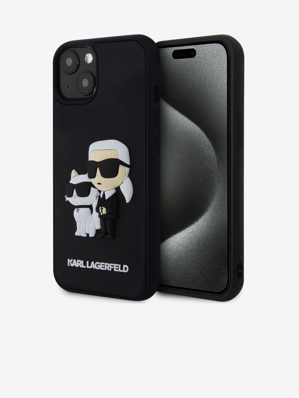 Karl Lagerfeld Karl Lagerfeld 3D Gumeni Karl and Choupette Stražnji poklopac za iPhone 15 Black