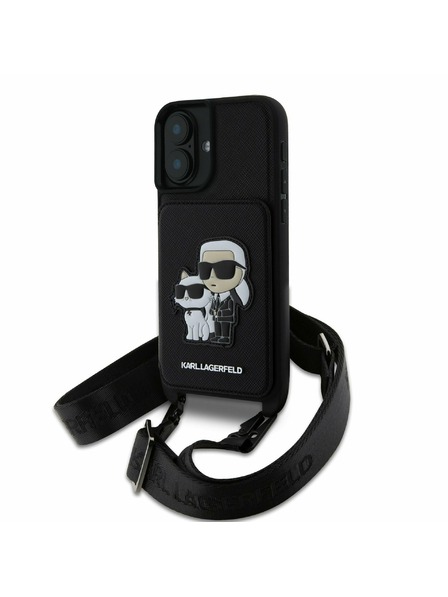 Karl Lagerfeld Karl Lagerfeld Saffiano Poprečni remen Karl and Choupette Poklopac za iPhone 16 Black