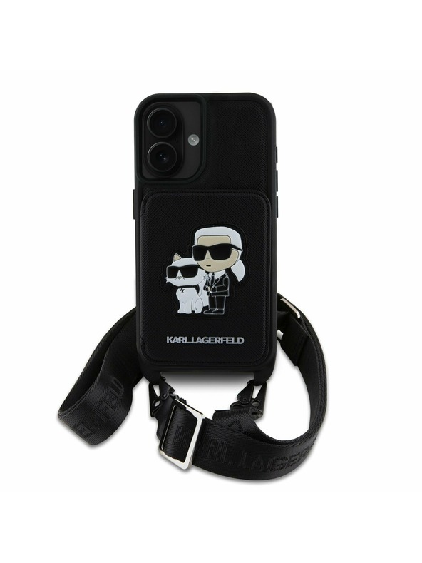 Karl Lagerfeld Karl Lagerfeld Saffiano Poprečni remen Karl and Choupette Poklopac za iPhone 16 Black