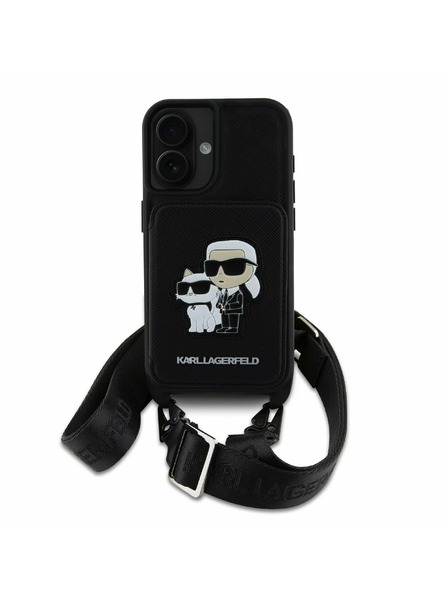 Karl Lagerfeld Karl Lagerfeld Saffiano Poprečni remen Karl and Choupette Poklopac za iPhone 16 Black
