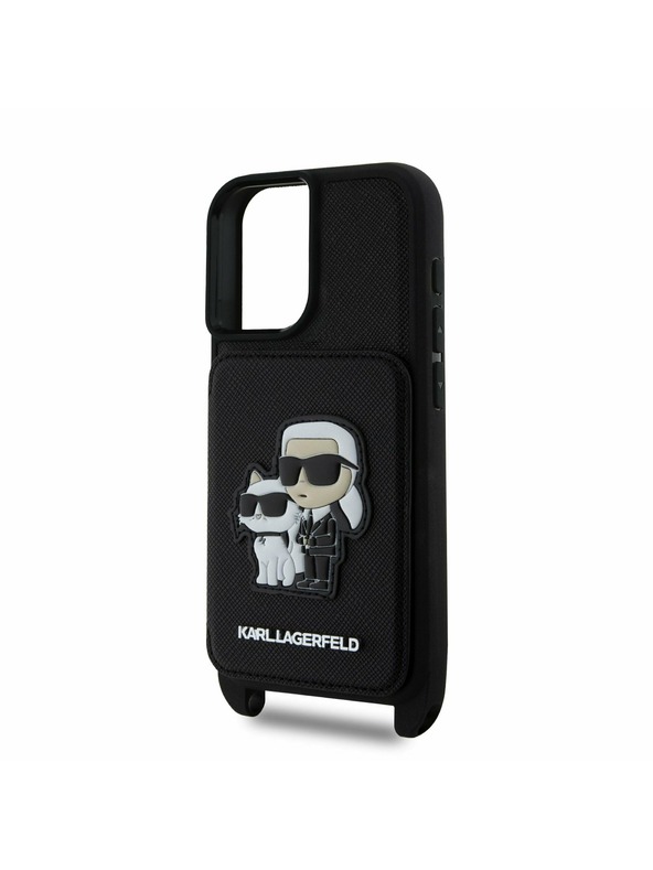 Karl Lagerfeld Karl Lagerfeld Saffiano Poprečni remen Karl and Choupette Poklopac za iPhone 16 Black