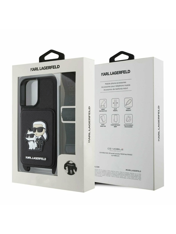 Karl Lagerfeld Karl Lagerfeld Saffiano Poprečni remen Karl and Choupette Poklopac za iPhone 16 Black